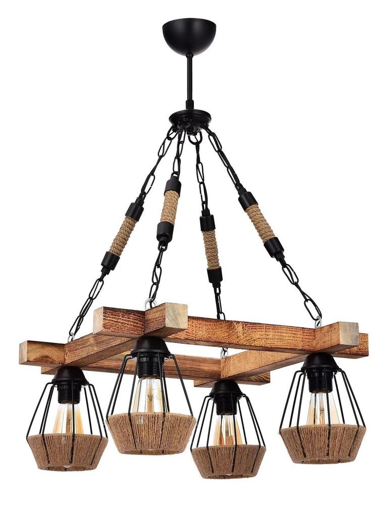 ثريا خشبية مكونة من 4 قطع مع حبل ثريا فاخرة معلقة على السقف إضاءة وديكور لغرفة المعيشة والمكتب المنزلي