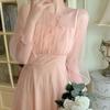 Soft Style French First Love Sweet Long Sleeve Pink Dress Elegant Princess Maxi Skirt