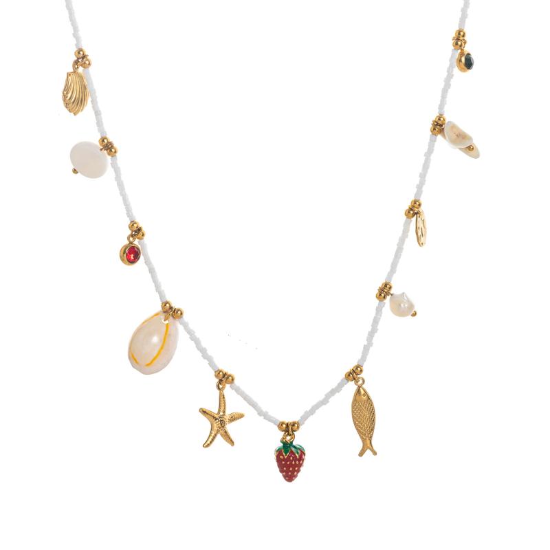 Bohemian Beach Shell Necklace Ocean Style Imitation Pearl Sea Star Conch Pendant Necklace Jewelry Accessories Gifts C