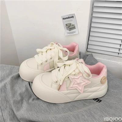Fashion Round Toe Thick Soled White Shoes for Women Versatile In Spring Summer Simple Comfortable Casual Non Slip Shoes for Daily Wear