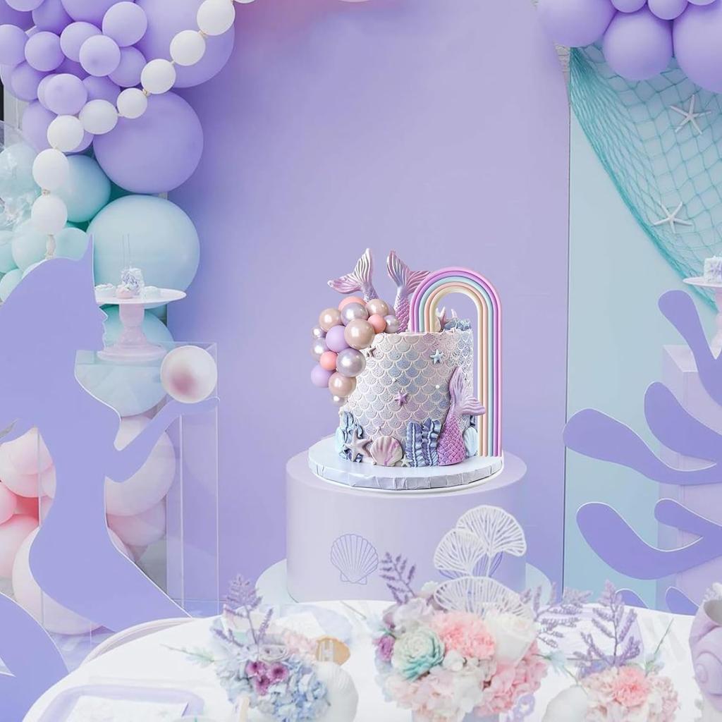 28PCS Rainbow Cake Toppers Colorful Balls Mermaid Cake Decorations for Wedding Baby Shower Girls Boys Birthday Party Supplies
