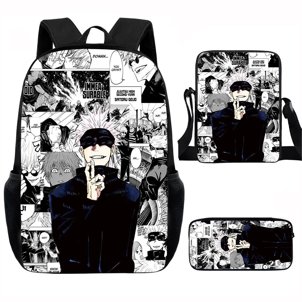 J-Jujutsu Kaisen 3pcs Set Backpack 40cm/15.7inch School Bags Shoulder Bag Pencil Case Computer Book Bag for Boys Girls Best Gift