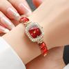 Damen Quadratische Strassstein-Zifferblatt Quarz-Armbanduhr Armbanduhr