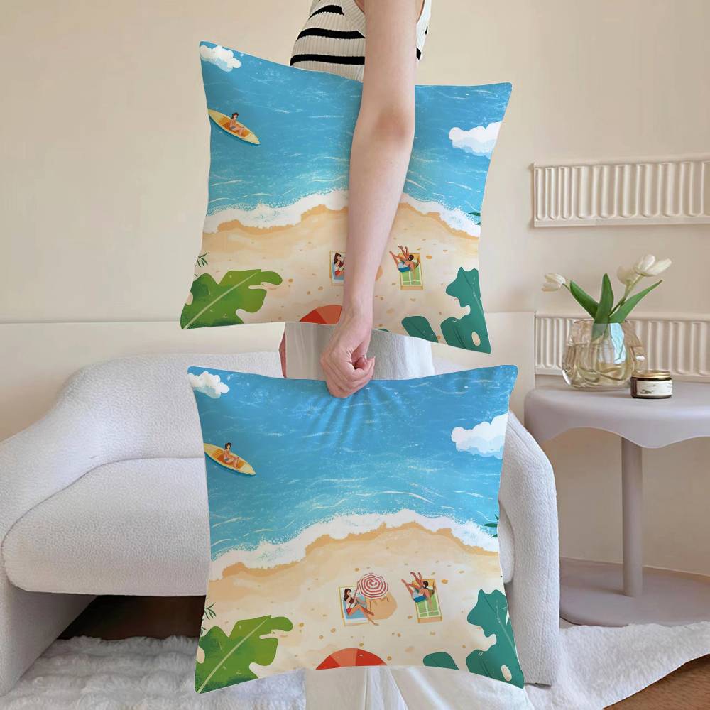 Charming Seaside Retreat Pillow Case Anti-dustmite Pillowcase Invisible Zipper Silky Short Plush Sofa Cushion Cover