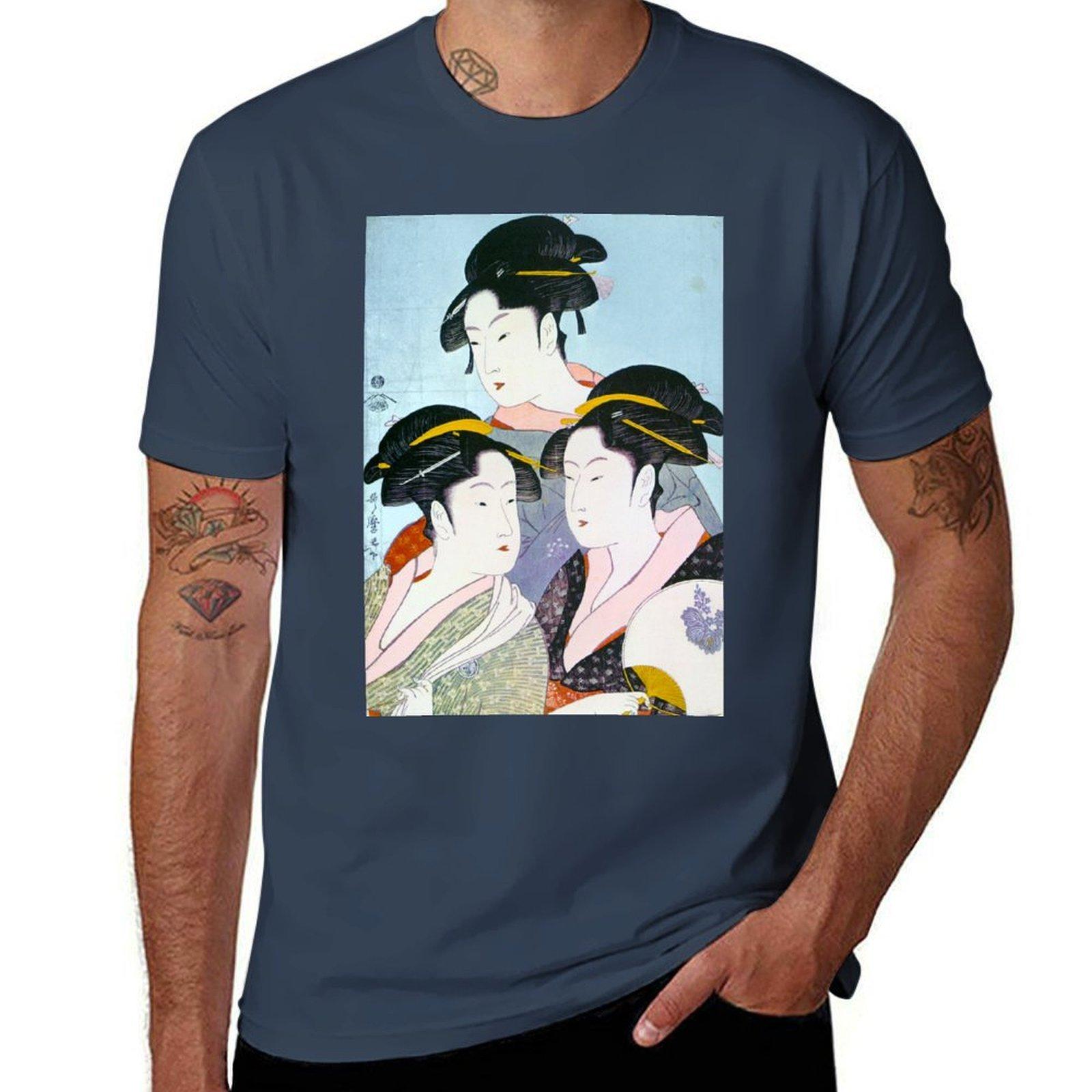 Utamaro the Kitagawa Present Day Three Beauties of TShirt Basic Solid Color Casual Tee Shirt S