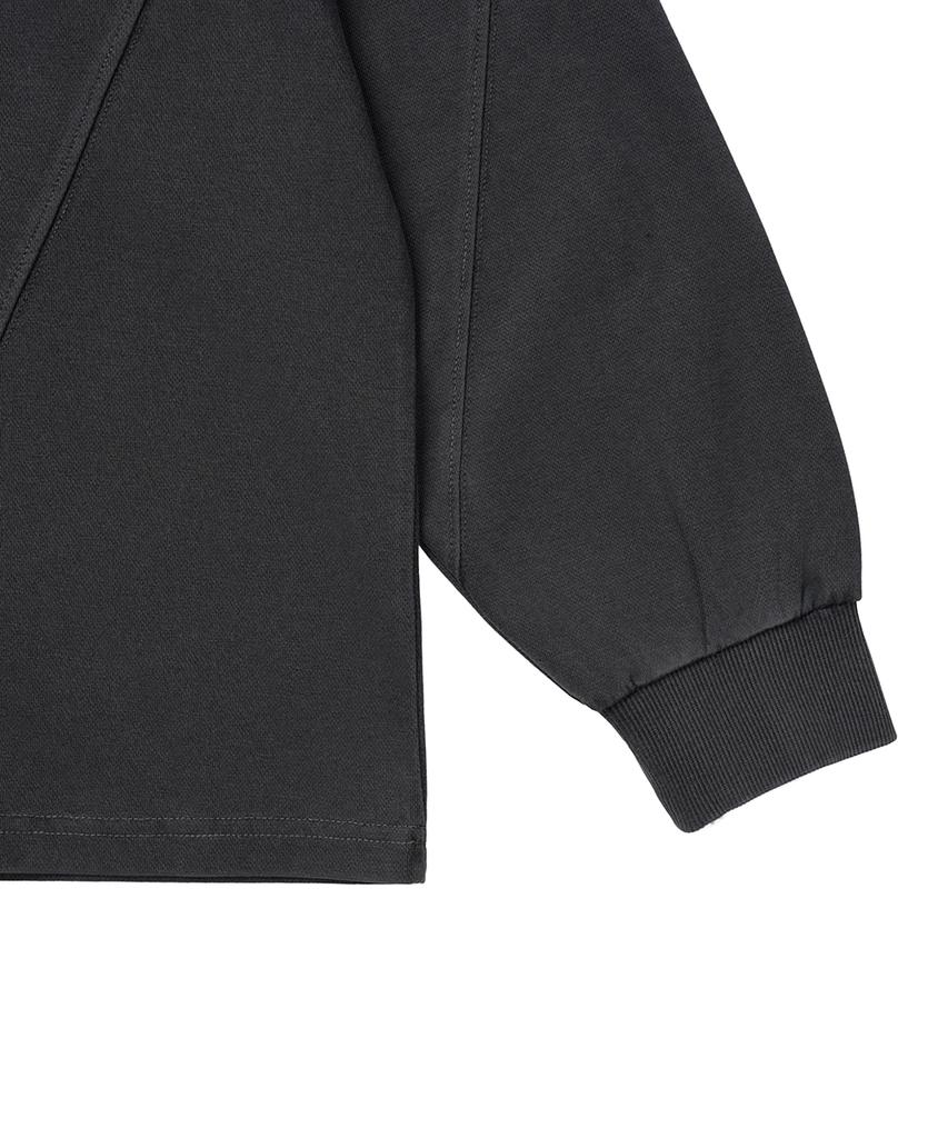 Cutout Patch Pigment Hooded Long Sleeve Charcoal