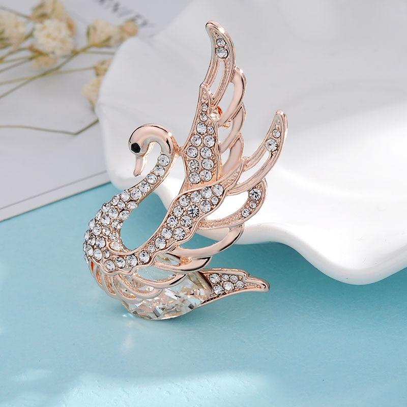 3 Colors Choose Rhinestone Crystal Swan Brooches for Women Elegant Animal Pins Fashion Jewelry