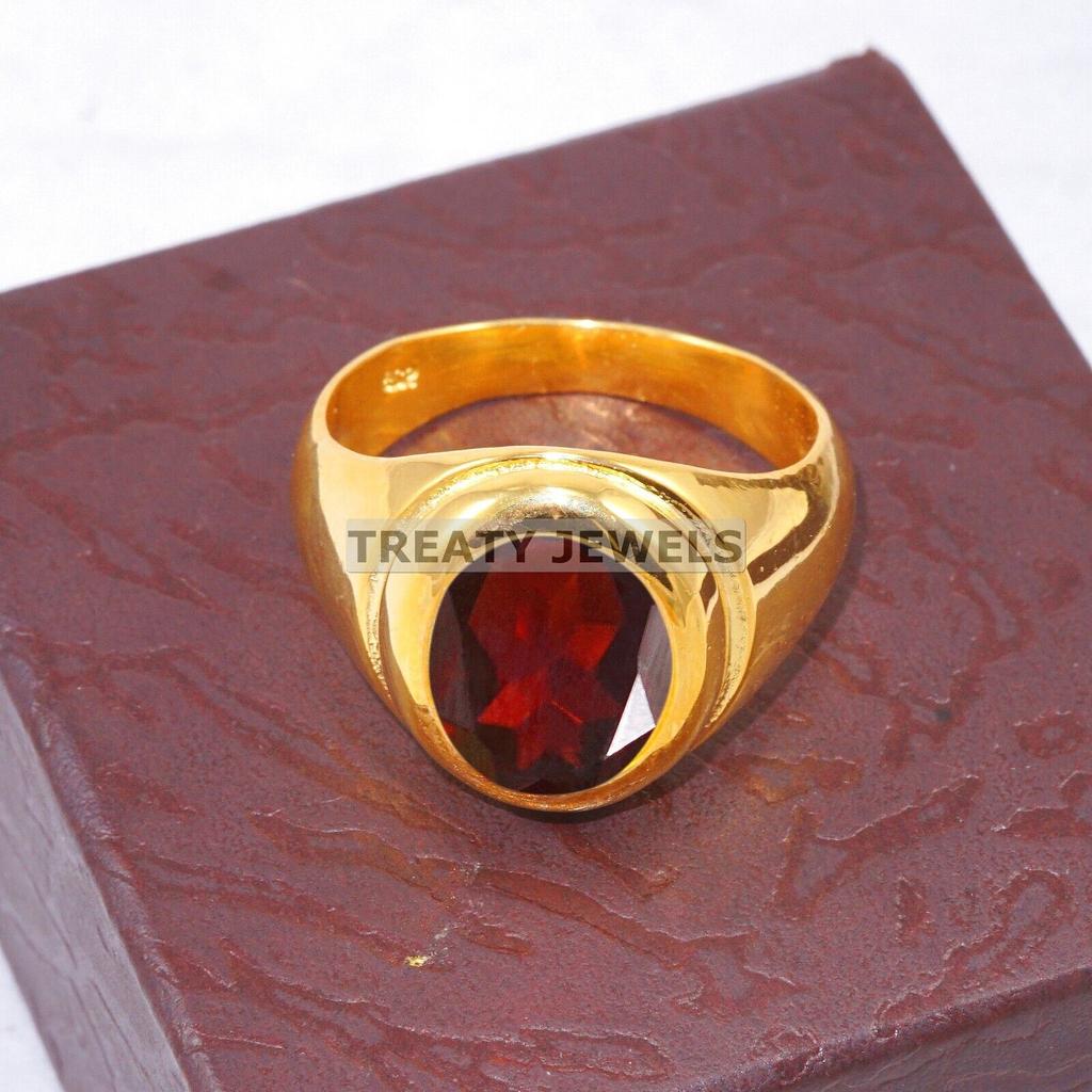 Garnet Oval Cut With 925 Sterling Silver Gold Plated Ring For Men's #B96 JL375671435816