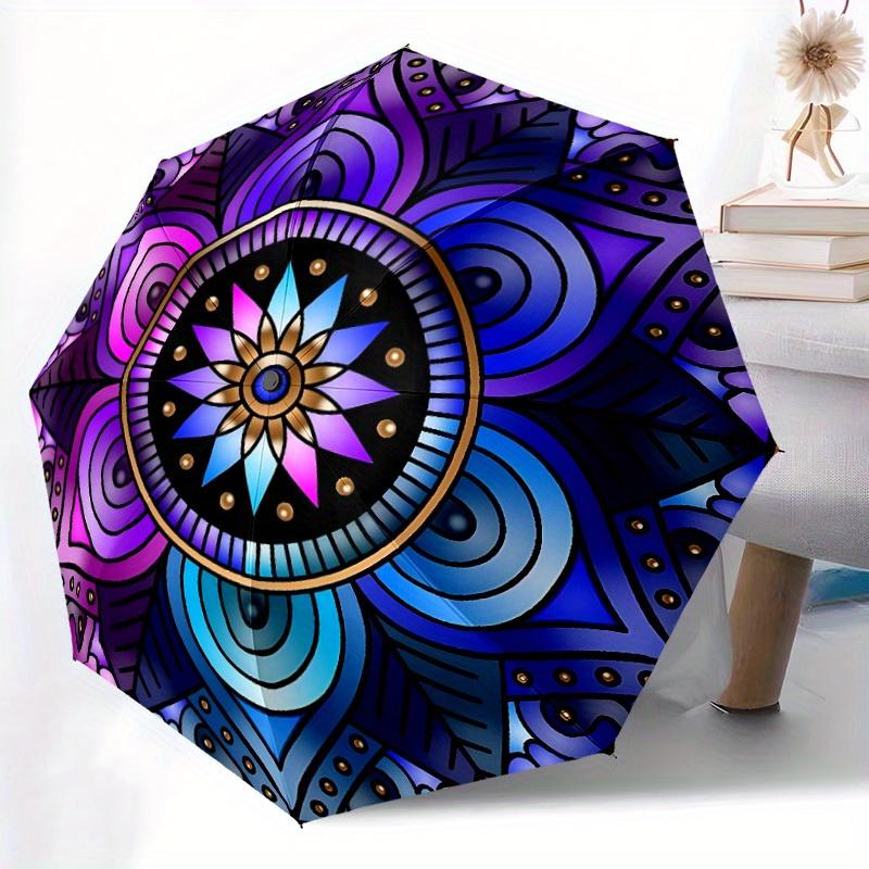 1pc Mandala Design Automatic Open/close Folding Umbrella, Compact Portable Travel Umbrella, Perfect Birthday/Christmas, Cute Umbrella, Durab