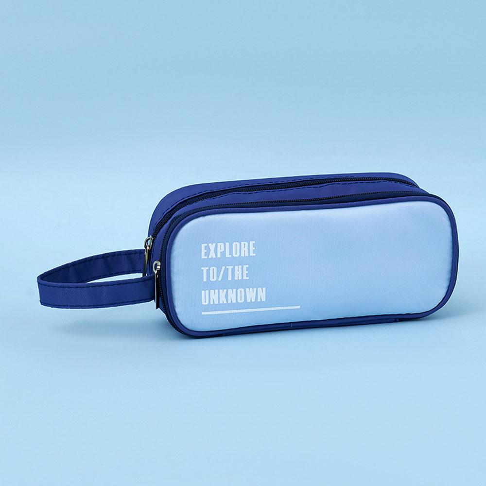 

Конфетный цвет Ручная большая вместимость Сумка для ручек Двойная молния Студенческая сумка для канцелярских принадлежностей Многофункциональный пенал синий