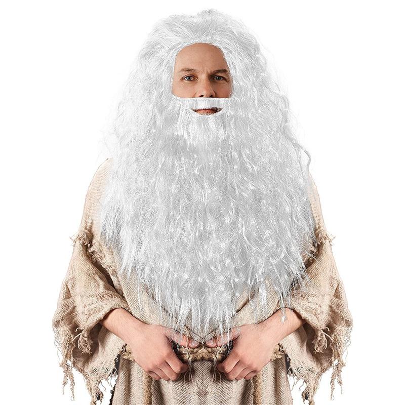 Dumbledore Cosplay Wig Synthetic Hair Halloween School Gandalf Wizard Costume Wig Man Albus Long Wave Grey Beard Wigs for Men