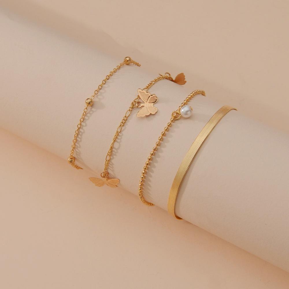 Butterfly Pearl Pendant Alloy Multi-Layer Ladies Beach Anklet