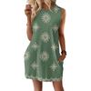 Women's Casual And Fashionable Round-neck Sleeveless Printing Mid Length Dress