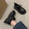 British Style Big Head Small Leather Shoes Women's 2025 Spring and Autumn New Black Lace-up Loafers Retro Versatile Platform Single Shoes