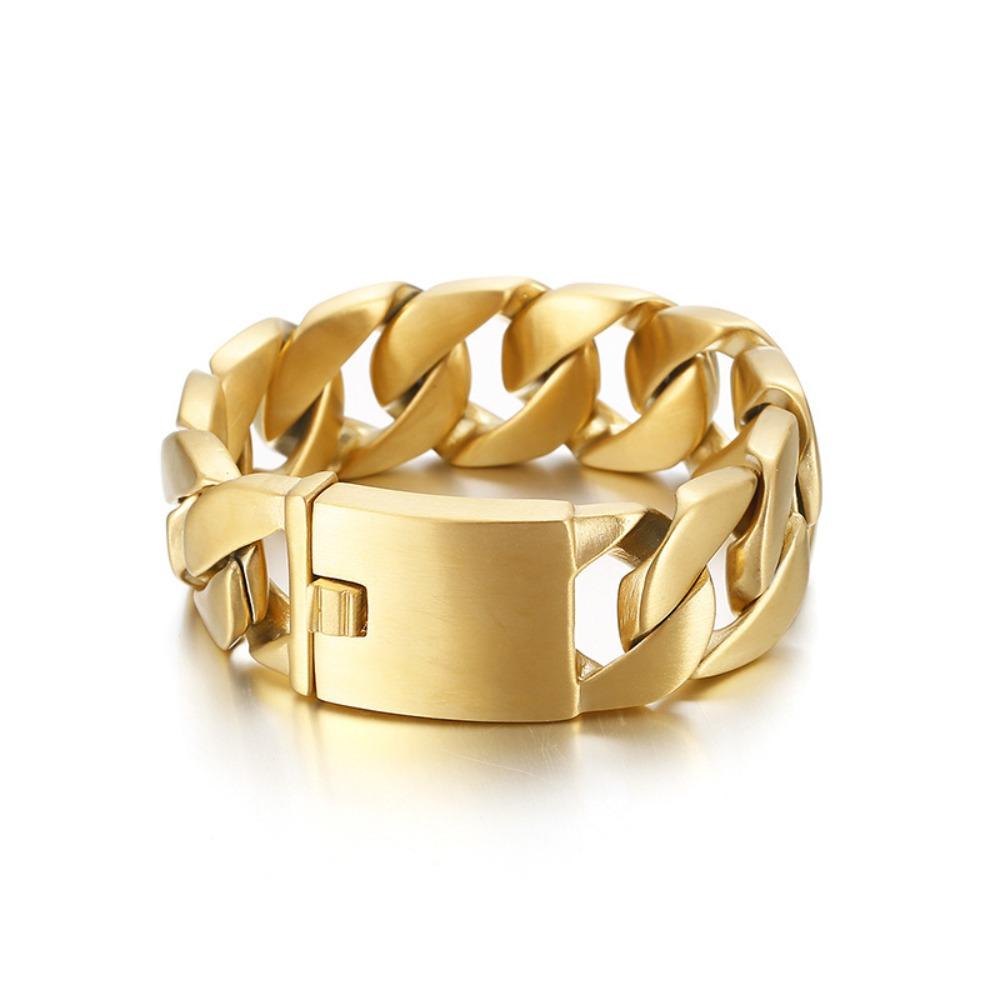 European and American Stainless Steel Men's Cuban Thick Bracelet, Hip-hop Trendy Men's Electroplated 18k Gold Titanium Steel Bracelet