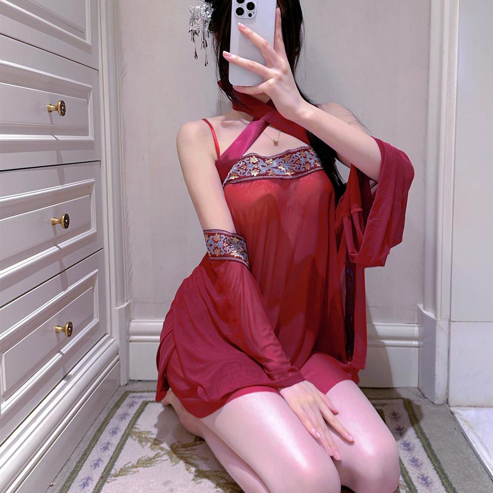 [Violent Concubine] Tang Style Sexy Hanfu Pajamas Exotic Court Suspender Chiffon Cardigan Shawl Set