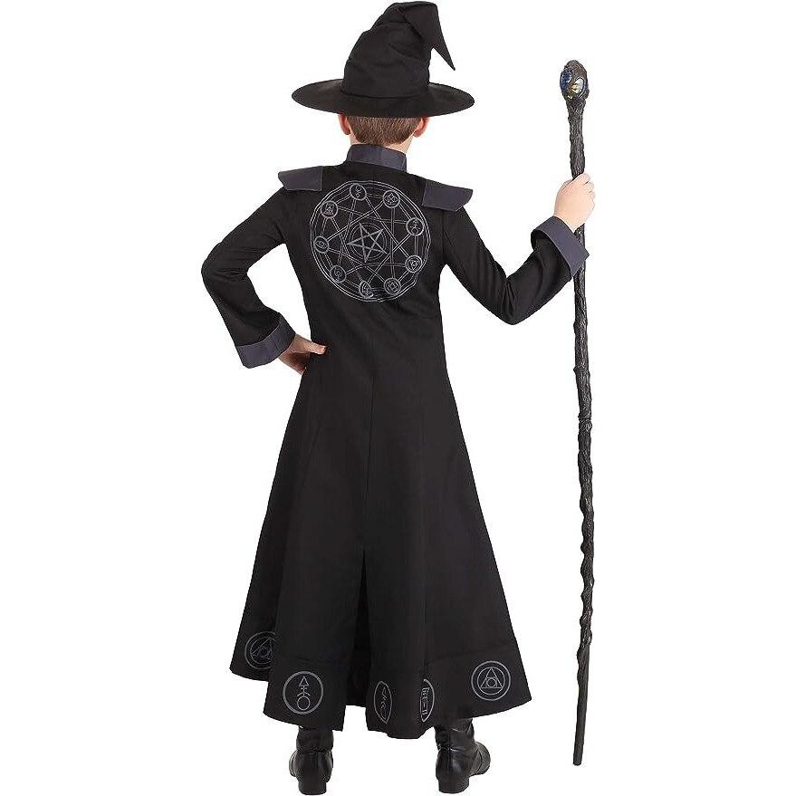 Wizard Costume Set for Kids with Hat Fine Fabric Black 120cm 4-5 Years Halloween