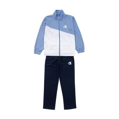 Champion Tracksuit Top and Long Rubber Training Basic Pale Blue Kids' Bottoms, Sleeve, 2-Piece Set, Quick-Drying, One-Point Logo, Print, Suit, Sports,