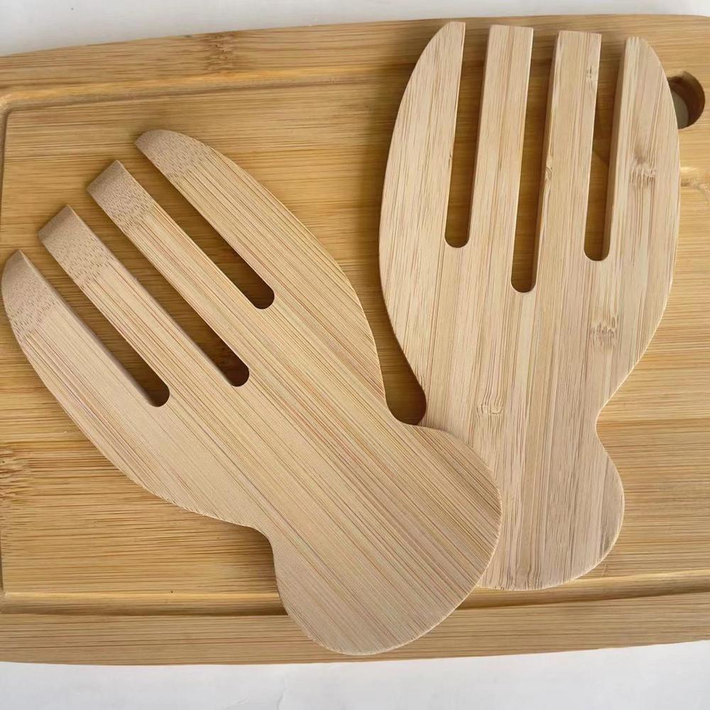 2pcs Wooden Salad Claws, Hand Grinding Smooth Surface Salad Hands – Creative Kitchen Serving Tool for Mixing Serving Salads бежевый