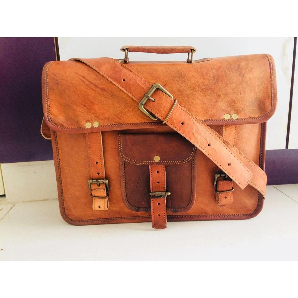 Vintage Skinnveske Herre Messenger Skulder Laptopveske Dokumentmappe Satchel
