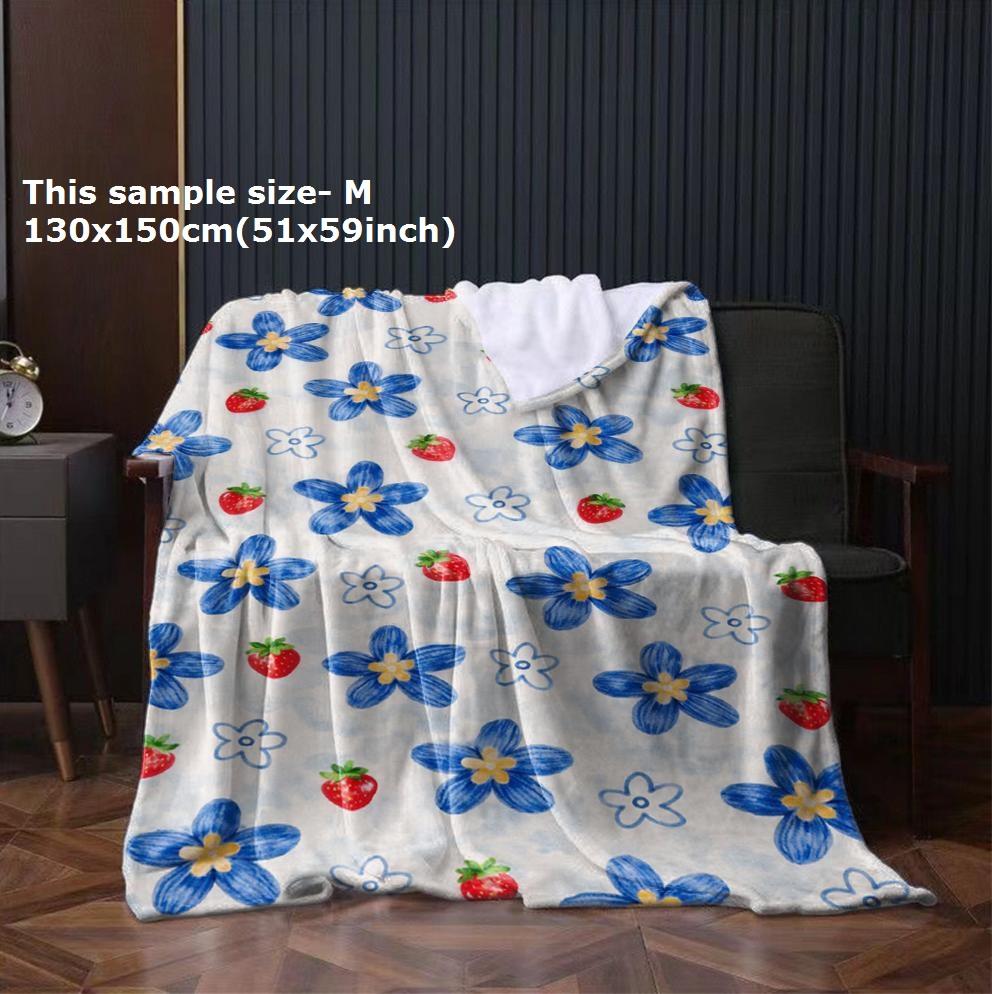 1PC Blanket Strawberry Cute blue flowers Flannel Thin blankets for Home Car Naps Camping Festival Perfect gifts four season use
