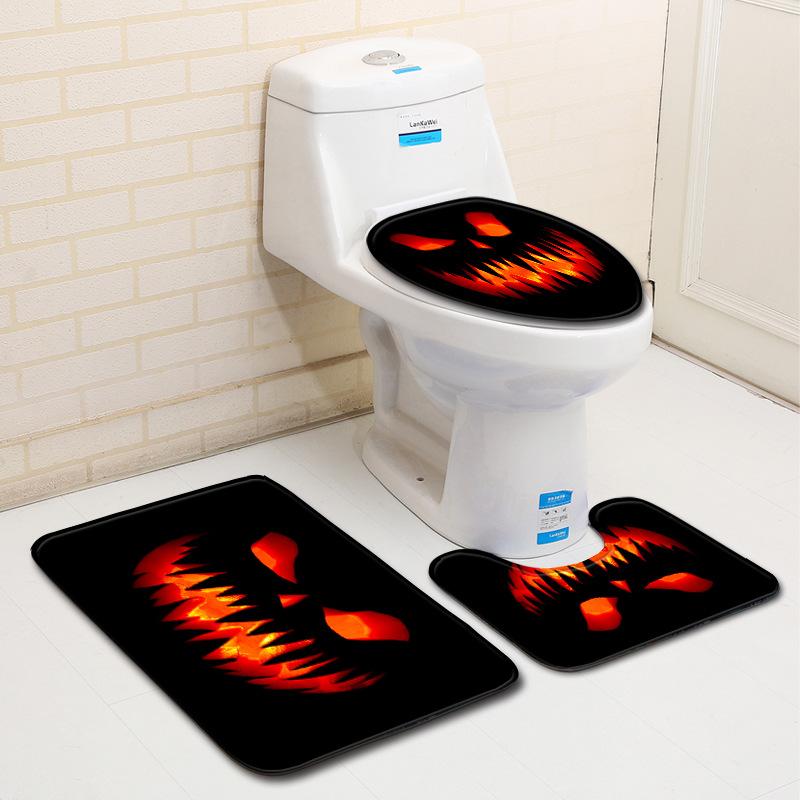 Halloween Badrumsgolvmatta Badrumsmatta Toalett Tre-delat Set