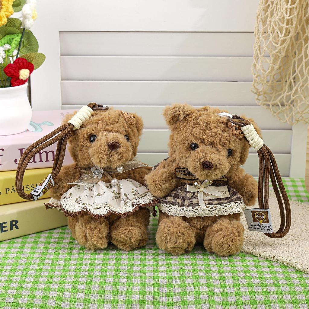 Adorable Little Bear Plush Pendant for Girls' Bags – Moe Style Doll with Flower Skirt Keychain Gift