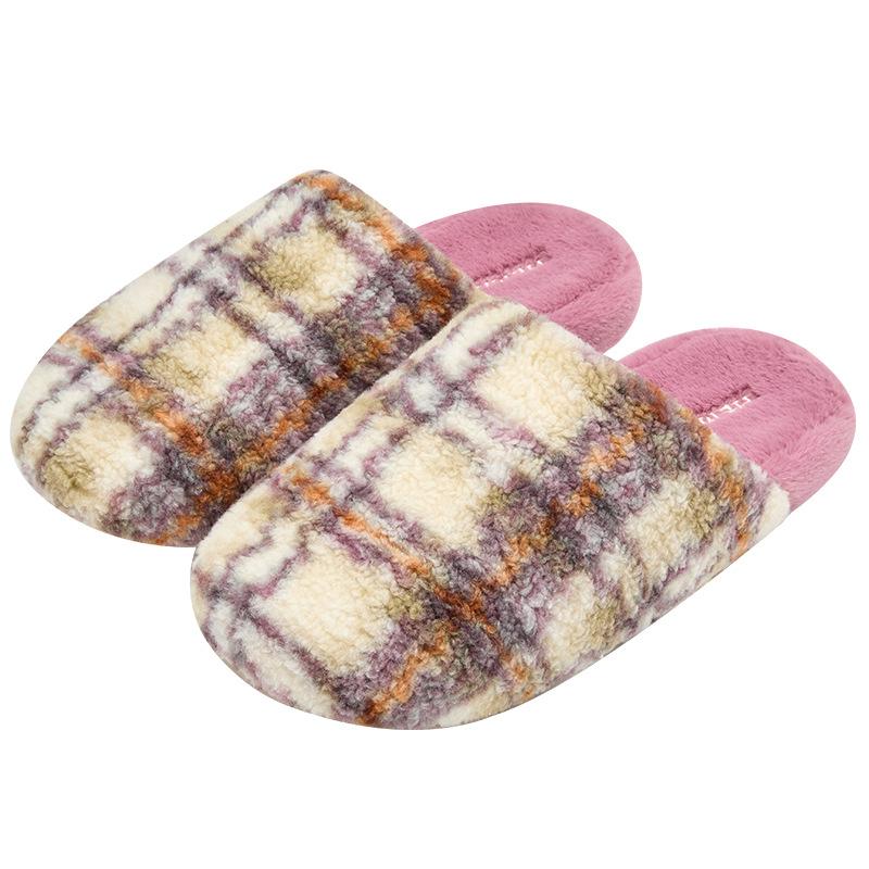 Premium Retro Plaid Cotton Slippers Autumn and Winter Indoor Home Thick Bottom Non-slip Silent Plush Warm Slippers