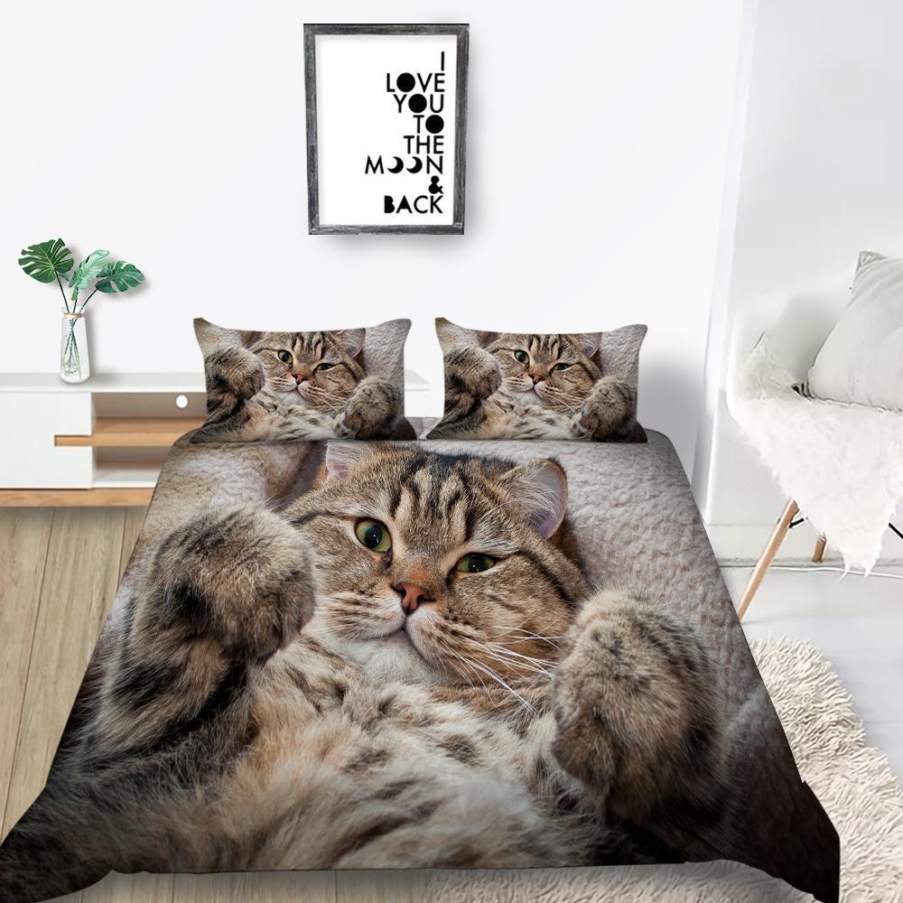 Cat Duvet Cover Set King Size Microfiber Cute Animal Print Girl Teen Kid Comforter Cover Lovely Kitty Series Pattern Bedding Set