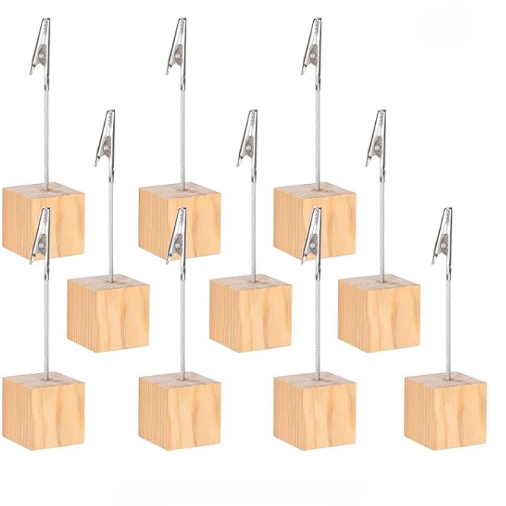 Wooden Memo Clips Holder, 10Pcs Lightweight Photo Memo Clips with Metal Alligator Clip for Displaying Number Cards Postcard
