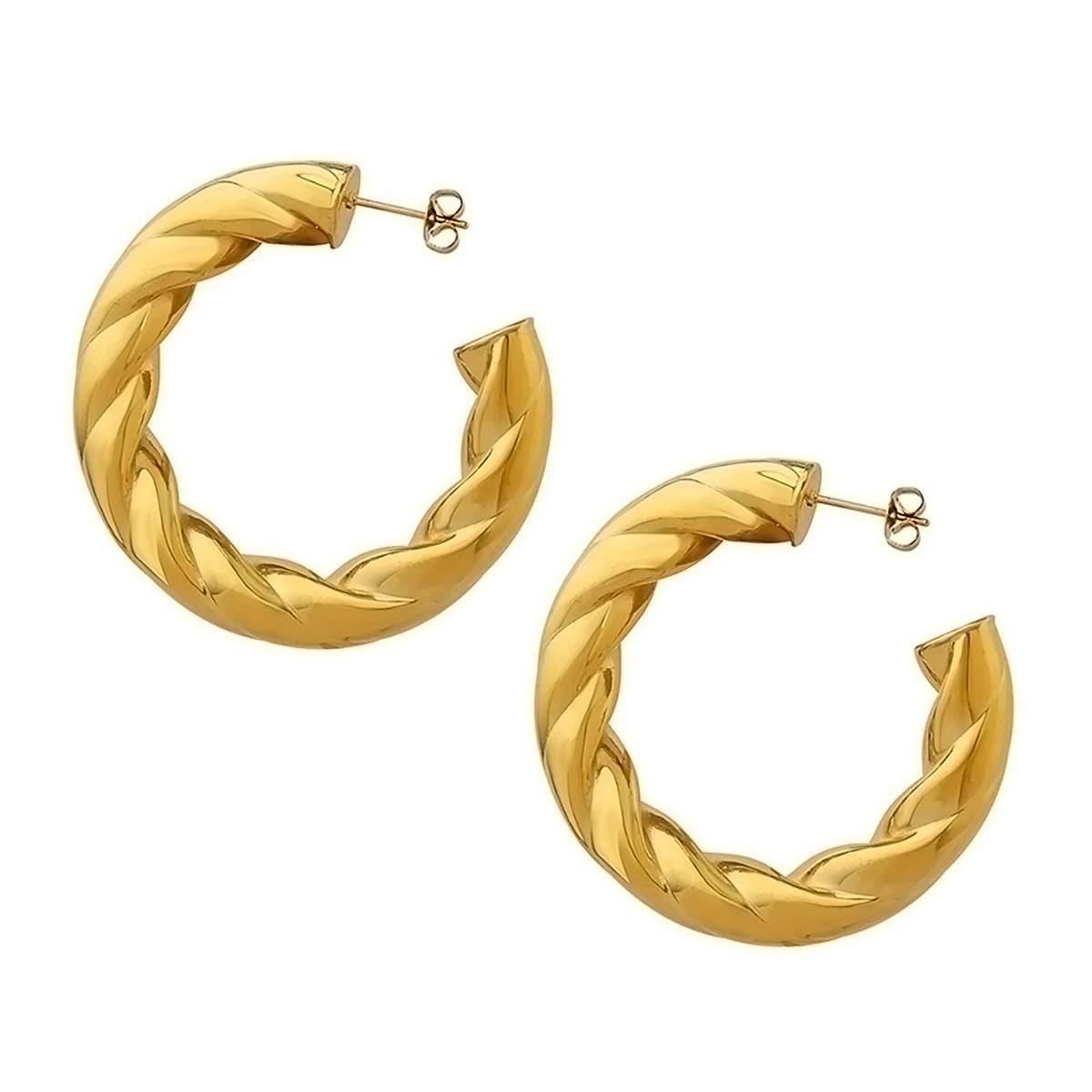 

Romantic French C-Shape Twist Hoop Earrings for Women And Girls Thick Stainless Steel Ear Buckle Wedding Bride Zircon Gift золотой