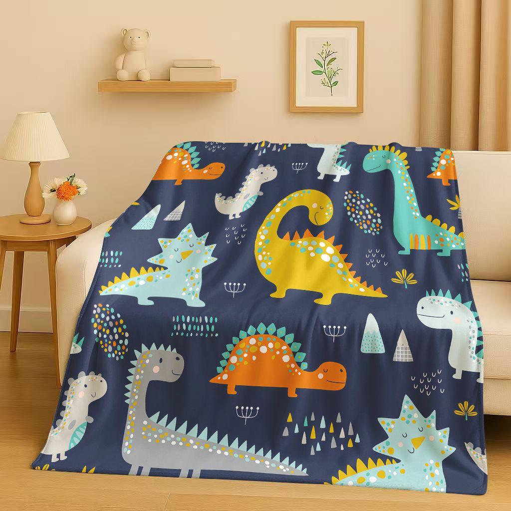 2026 New Space Dinosaur Cartoon Dino Art Flannel Blanket,Ultra Soft Warm Plush Throw for Home Bedroom Bed Sofa Cover Kids Gift