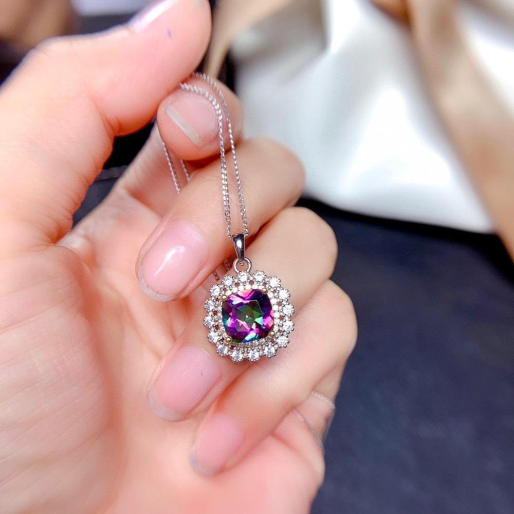 Imitation Natural Crystal Jewelry Set Women Sky Blue Topaz Necklace Ring Earrings Pendant