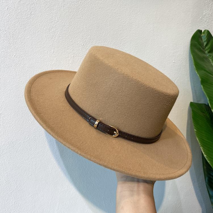 Шляпа-цилиндр в британском стиле с пряжкой на ремешке Шерстяная Шерстяная ткань Французская элегантность