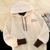 Fleece Lined Hooded Sweatshirt Men Women Oversized Loose Fit Winter Warm Top With Embroidery Detail