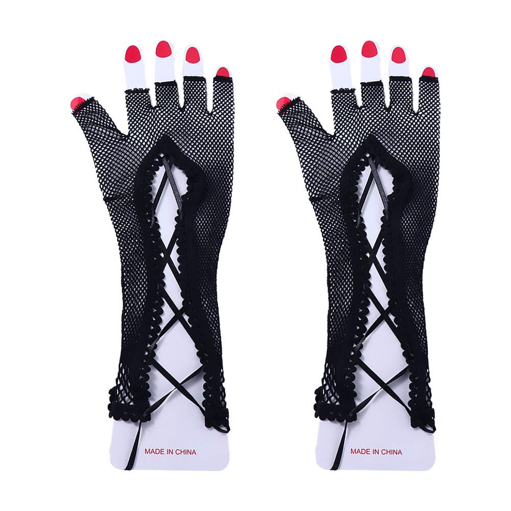 Fashion Mesh Lace Punk Black Goth Long Gloves Women Fishnet Gloves Net Mitten Fingeless Mittens