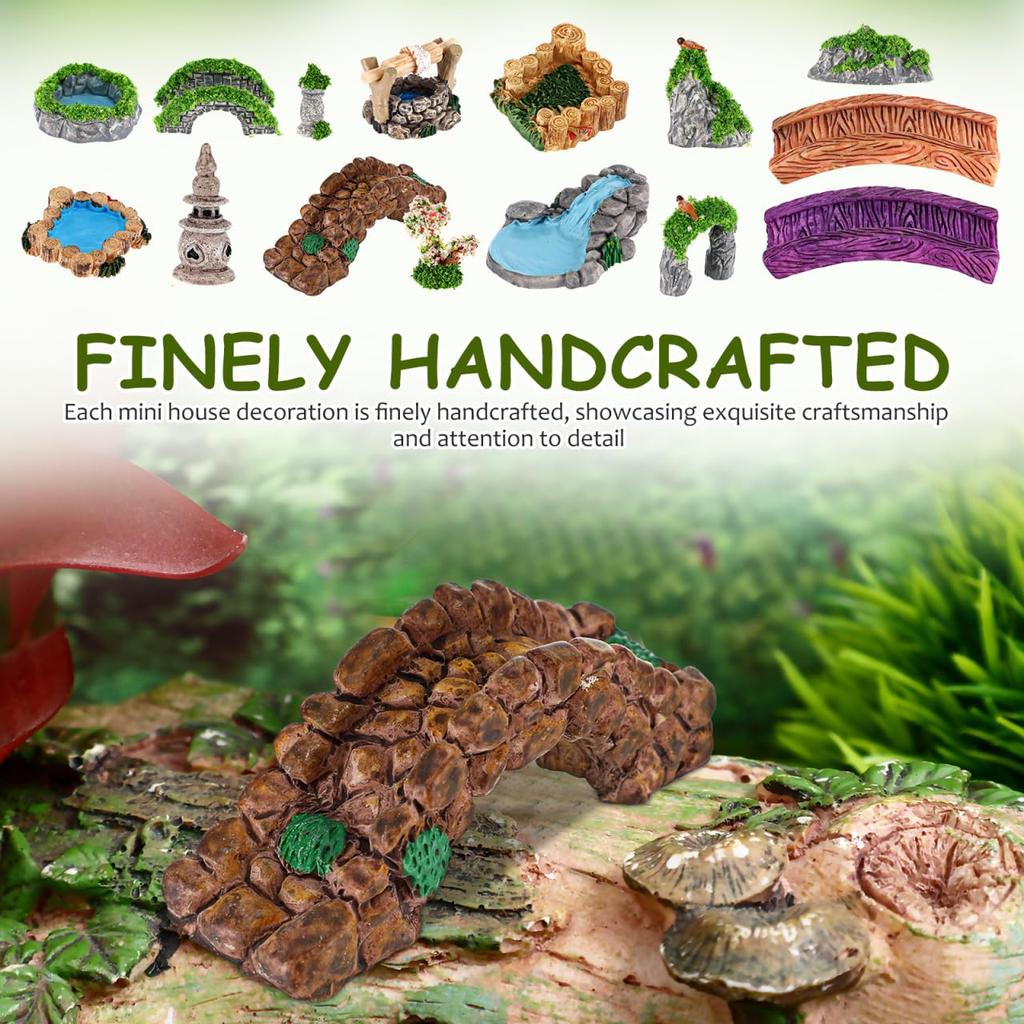 DEARMAMY Miniature Garden Decorations, Set of 15, Resin, Handmade Terrarium Ornaments, 1.93 x 0.87 x 0.87 inches, Micro Landscape, Dollhouse, Bonsai,
