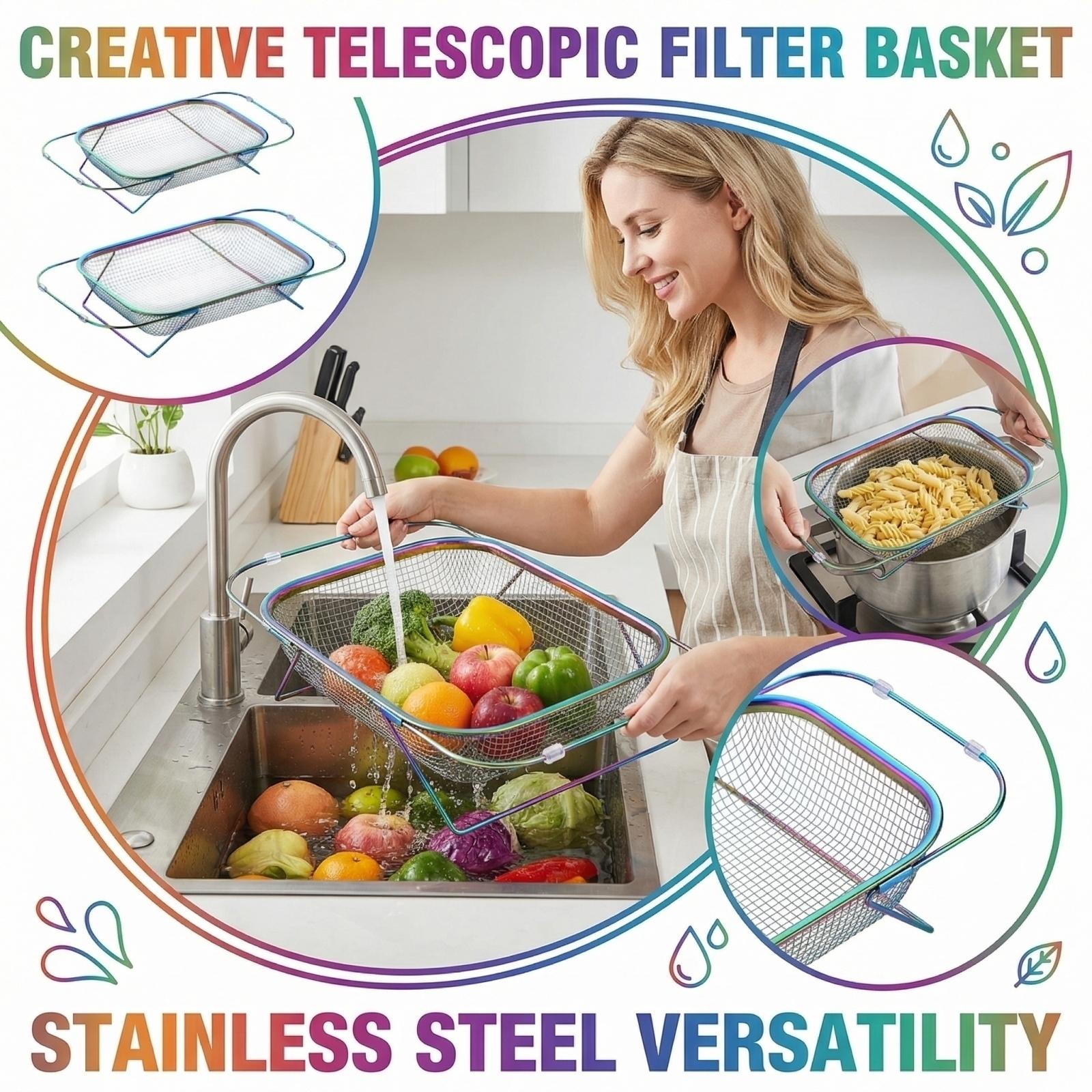 Stainless Steel Kitchen Creative Retractable Filter Basket one size