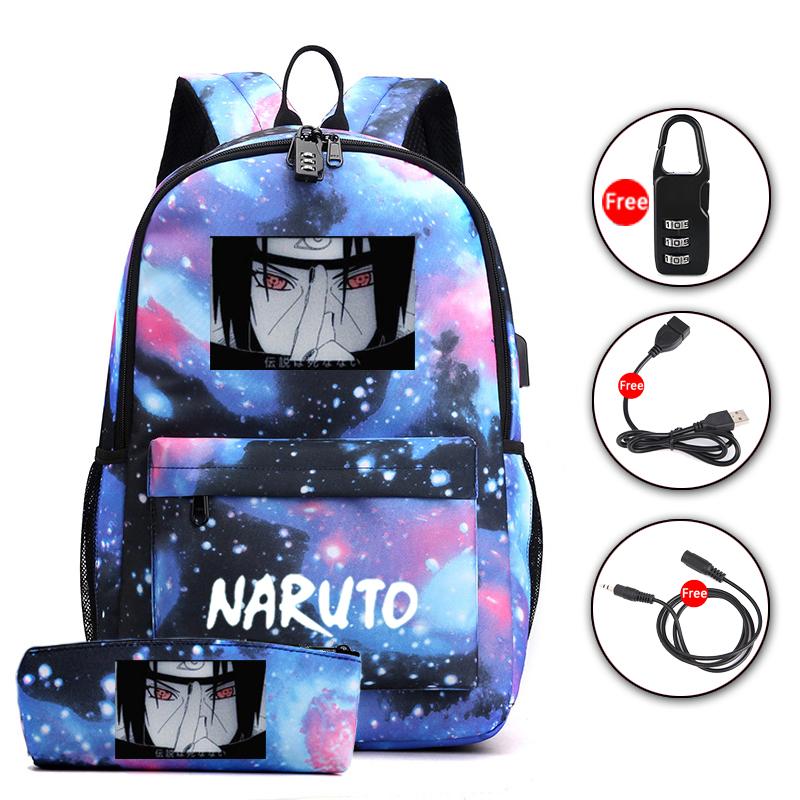 Sada 2 ks batohu Anime Naruto Cosplay batoh Akatsuki Sharingan Školní taška přes rameno pro teenagery Cestovní batoh na notebook