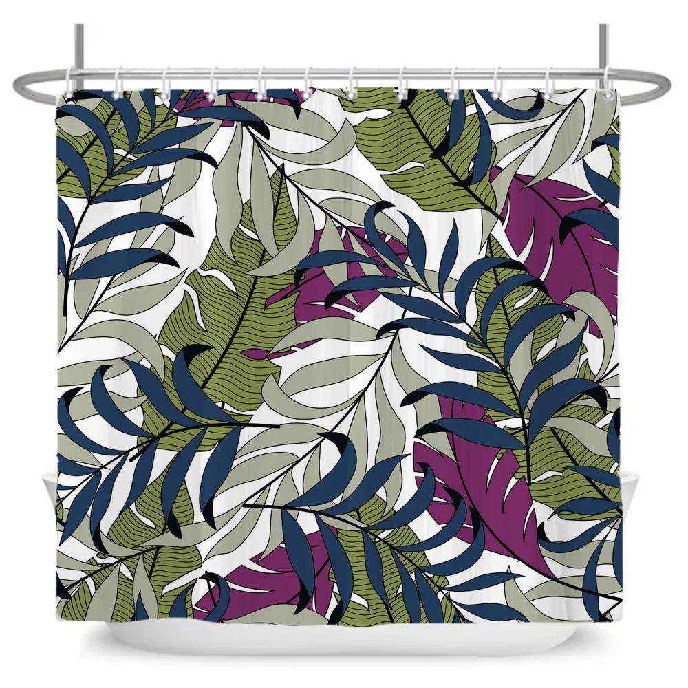 Simple style Plant Leaves Shower Curtain with Hook - Modern Leaf Design, Printed polyester fabric Bathroom Decoration Curtain