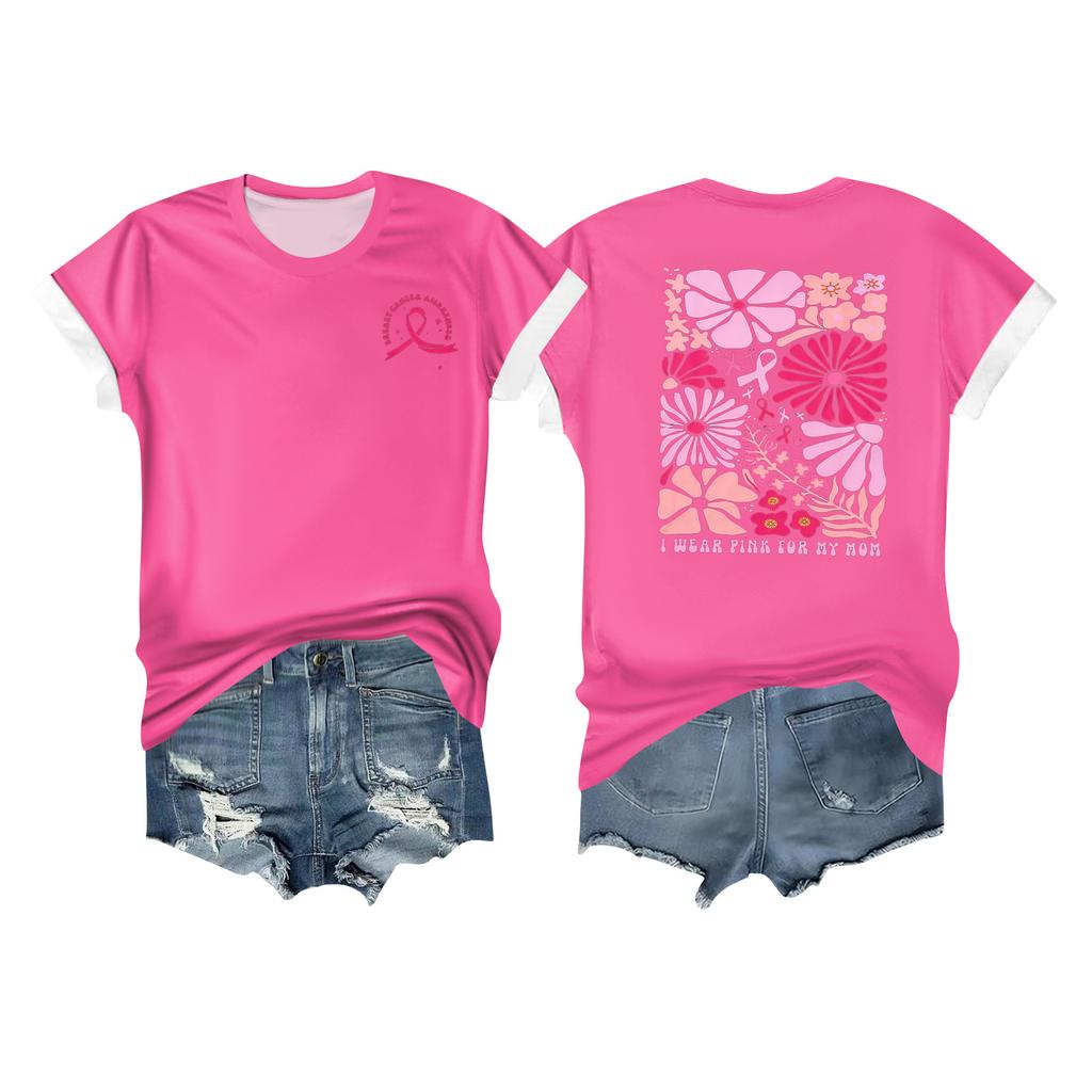 Women's Breast Ribbon Printed Casual Short Sleeve