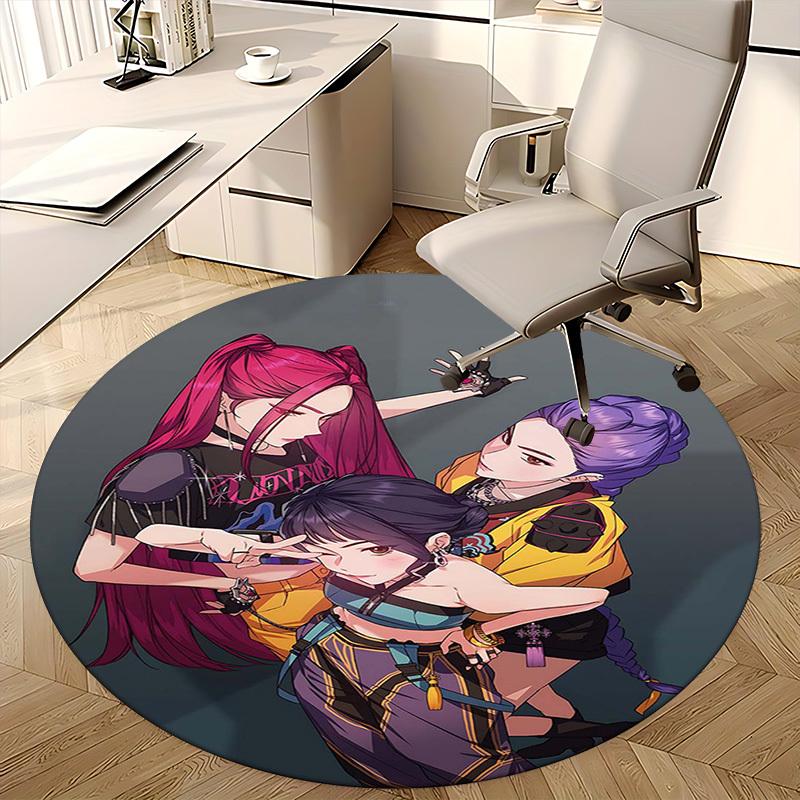 1pc Anime Design Round Carpet - Office Chair Mat for Fans of "The Three Characters" with Cool "LADY NINJA" Print