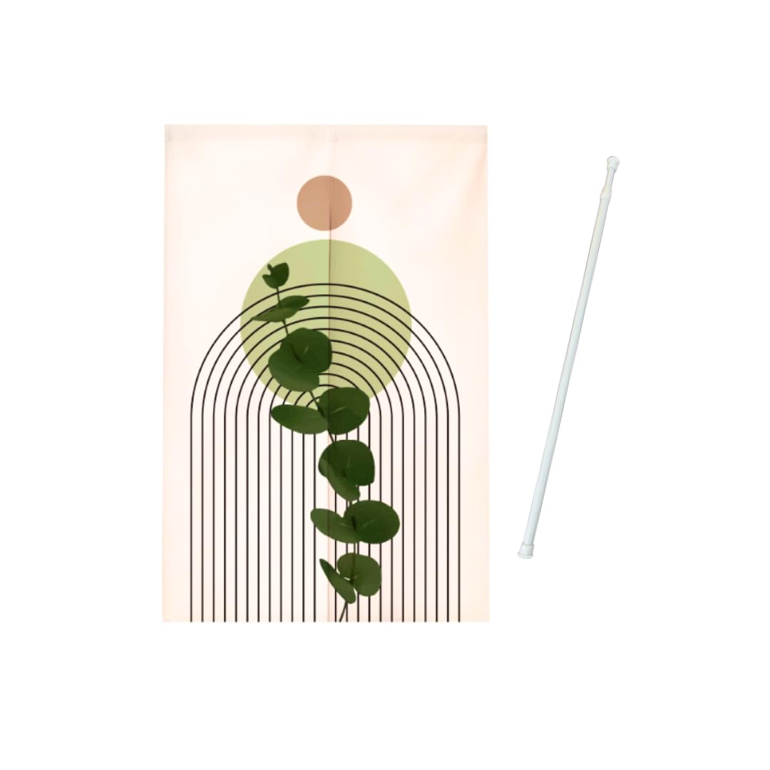 

Thick Noren Curtain with Tension Botanical Green Leaf Privacy Room Easy Doorway Change Up Your Stylish Long, Rod, 150x80cm, Pattern, Screen, Divider,