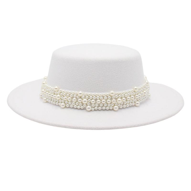 French Pearl Top Hat Women'S Sunscreen Sun Hat Elegant Retro Felt Hat Model Jazz Hat Foreign Woolen Hat