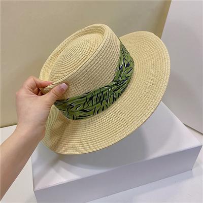 2022 Straw Hat For Women's Wide Brim Sun Protection Beach Hats Straw Cap Casual Ladies Flat Top Panama Hat