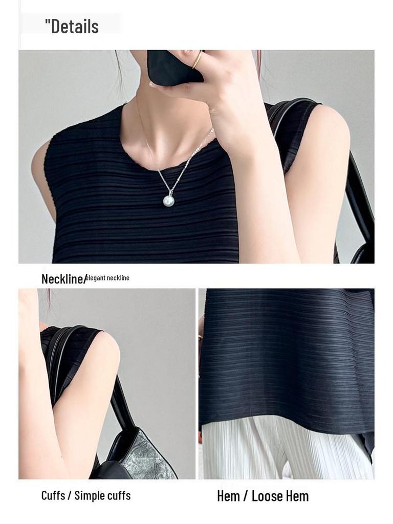 Miyake Damen Ärmelloses Oberteil mit unregelmäßiger Plissierung - Sommerkollektion 2024, Locker in Übergröße mit Rundhalsausschnitt