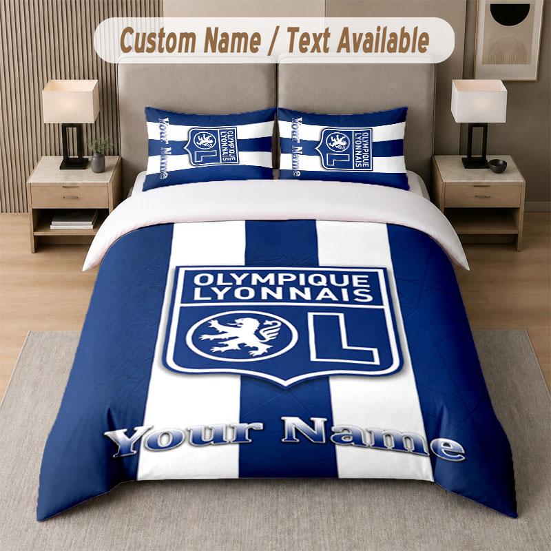 Custom Bedding Set Lyon FC Pattern, Print Name Text 1 Duvet Cover Plus 2 Pillowcases Home Textile