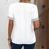 Women's Fashion T-shirt Spring and Summer Casual Blouse Hollow V-neck Button Lace Stitching Trend Ladies T-shirt