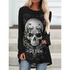 Übergröße - Damenmode in Übergröße 3D-bedrucktes Totenkopf-Design Urlaubsstil Rundhals Langarm-T-Shirt
