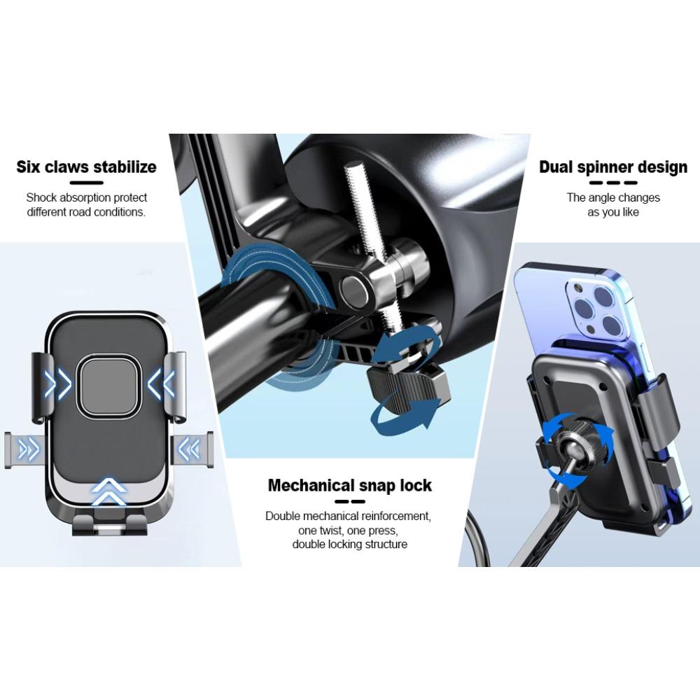 Bicycle Motorcycle Handlebar Phone Mount, Phone Clamp with Rotating Bracket, Compatible with 4.7-inch To 7.2-inch Smartphones